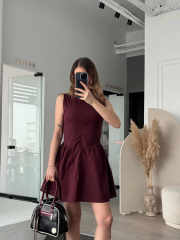 Fermuar detaylı Mini Elbise - Kahve