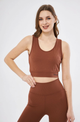 Kadın Fitilli Baskılı Crop - Kahve