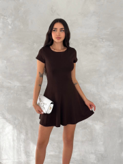 kısa kollu Mini Elbise - Füme