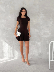 kısa kollu Mini Elbise - Füme