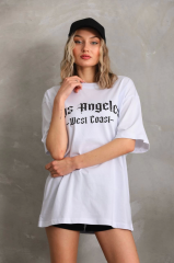 Unisex Baskılı Oversize T-Shirt - Beyaz