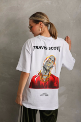 Unisex Baskılı Oversize T-Shirt - Beyaz