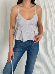 Askılı Dekolte deraylı crop - Beyaz