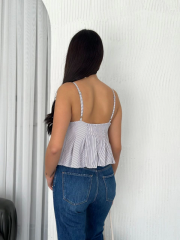 Askılı Dekolte deraylı crop - Beyaz