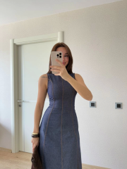 Jeans Kot Uzun Elbise - Lacivert