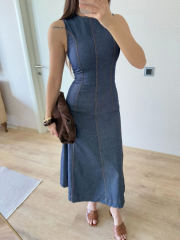 Jeans Kot Uzun Elbise - Lacivert