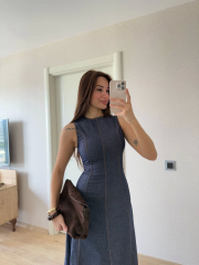 Jeans Kot Uzun Elbise - Lacivert