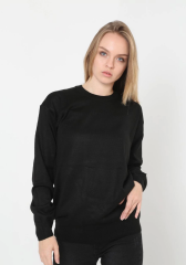 Unisex Uzun Kol Biskilet Yaka Dokuma Triko - Siyah