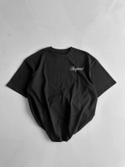 20/1 Penye Compack Baskılı Oversize Bisiklet Yaka Kısa Kol Yazlık T-shirt - Siyah
