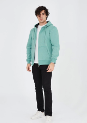 Unisex Tam Fermuarlı Kapşonlu  Hırka - Mint Yeşili