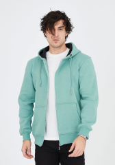 Unisex Tam Fermuarlı Kapşonlu  Hırka - Mint Yeşili