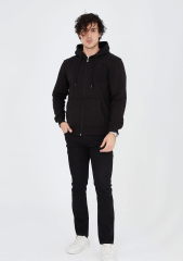 Unisex Tam Fermuarlı Kapşonlu  SweatShirt - Siyah