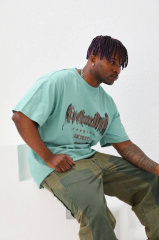Unisex Baskılı Oversize T-Shirt - Mint Yeşili