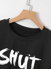 20/1 Penye Compack Baskılı Oversize Bisiklet Yaka m Kısa Kol Yazlık T-shirt - Siyah