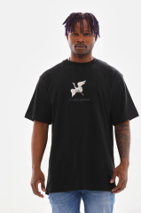 Unisex Baskılı Oversize T-Shirt - Siyah