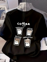 20/1 Penye Compack Baskılı Oversize Bisiklet Yaka Kısa Kol Yazlık T-shirt - Siyah