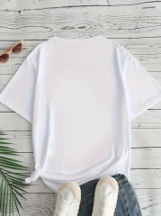 Kadın Beyaz ''I've Got Your Back'' Grafik Tişört - Eğlenceli Çubuk Tasarımlı Oversize Günlük Kısa Kollu Tişört, Polyester Örgü, Yuvarlak Yaka, İlkbahar ve Yaz için Mükemmel, Günlük Giyim Tişört | Eğlenceli Tasarım | Polyester Kumaş - Beyaz