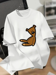 20/1 Penye Compack Ayı Baskılı Oversize Bisiklet Yaka Kısa Kol T-shirt - Beyaz