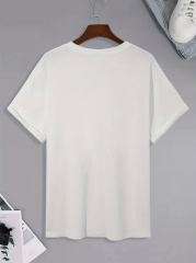 20/1 Penye Compack Palmiye Baskılı Oversize Bisiklet Yaka Kısa Kol T-shirt - Beyaz
