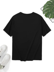 20/1 Penye Compack Uçak Baskılı Oversize Bisiklet Yaka Kısa Kol T-shirt - Siyah