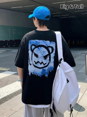 20/1 Penye Compack Bisiklet Yaka Kore tarzı sevimli ayı baskı Kısa Kol Erkek t-shirt - Siyah