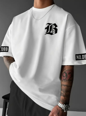 LB Baskılı Ön Arka Oversize Bisiklet Yaka Kısa Kol T-shirt - Beyaz