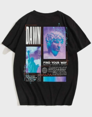 Unisex Baskılı Oversize T-Shirt - Siyah