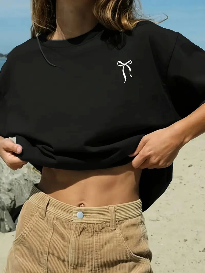 fiyonk Ön Arka baskılı siyah oversize unisex Kısa Kol t-shirt- Siyah