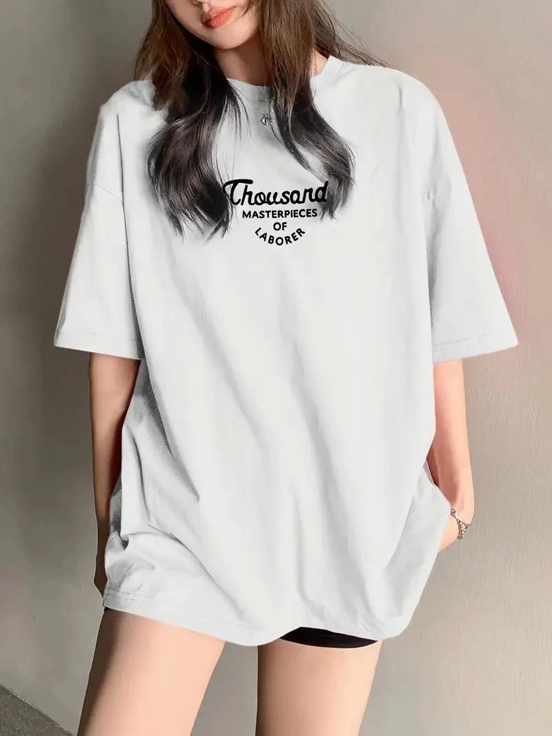Thousand Ön Arka Baskılı Oversize Bisiklet Yaka T-shirt - Beyaz
