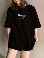 Thousand Ön Arka Baskılı Oversize Bisiklet Yaka T-shirt - Siyah