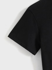 20/1 Penye Compack Baskılı Oversize Kısa Kol Bisiklet Yaka T-shirt - Siyah