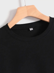 20/1 Penye Compack Baskılı Oversize Kısa Kol Bisiklet Yaka T-shirt - Siyah