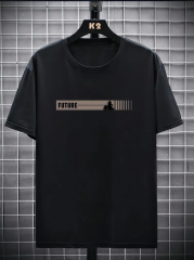 20/1 Penye Compack FUTRE Baskılı Oversize Kısa Kol Bisiklet Yaka T-shirt - Siyah