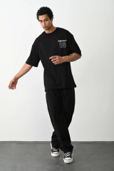Unisex Baskılı Oversize T-Shirt - Siyah