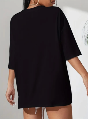 20/1 Penye Compack Classical Baskılı Siyah Oversize Tişort - Siyah