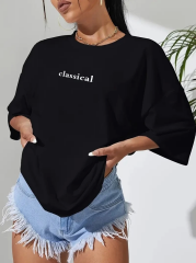 20/1 Penye Compack Classical Baskılı Siyah Oversize Tişort - Siyah