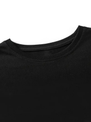 [Günlük T-Shirt] Hafif Kadın Günlük T-Shirt | Bol Kesim, Kısa Kollu, Yuvarlak Yaka, Eğlenceli Karikatür Ayı ve ''Umrumda Değil'' Baskı - Günlük Stil, İlkbahar/Yaz- Siyah