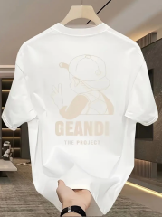 Geniş Kesim Pamuklu Tişört - ''GANDHI The Project'' Baskılı, Beyaz, Rahat Kesim, Kısa Kollu, Günlük Kıyafet, Her Gün Giyilebilecek Tişört- Beyaz