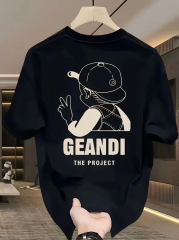 Geniş Kesim Pamuklu Tişört - ''GANDHI The Project'' Baskılı, Siyah, Rahat Kesim, Kısa Kollu, Günlük Kıyafet, Her Gün Giyilebilecek Tişört- Siyah