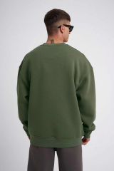Unisex Biskilet Yaka Üç İplik SweatShirt - Haki