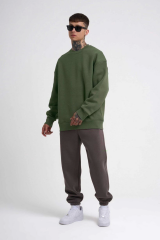 Unisex Biskilet Yaka Üç İplik SweatShirt - Haki