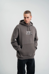 Üç İplik Kapşonlu Dijital Patchli SweatShirt - Füme