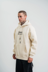 Üç İplik Kapşonlu Dijital Patchli SweatShirt - Krem