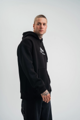 Üç İplik Kapşonlu Dijital Patchli SweatShirt - Siyah