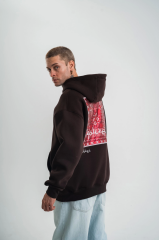 Double Oversize Kapşonlu Dijital Patchli SweatShirt - Kahve