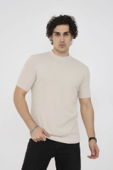Unisex Bisiklet Yaka Slim fit T-Shirt- Bej