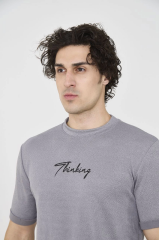 Unisex Bisiklet Yaka Slim fit T-Shirt- Gri