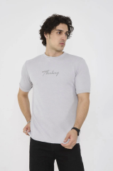 Unisex Bisiklet Yaka Slim fit T-Shirt- Boyalı Gri