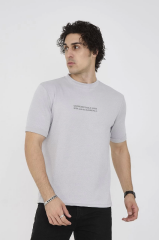 Unisex Bisiklet Yaka Slim fit T-Shirt- Boyalı Gri