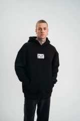 Unisex Kapşonlu Uzun Kol Patchli Nakışlı SweatShirt - Siyah